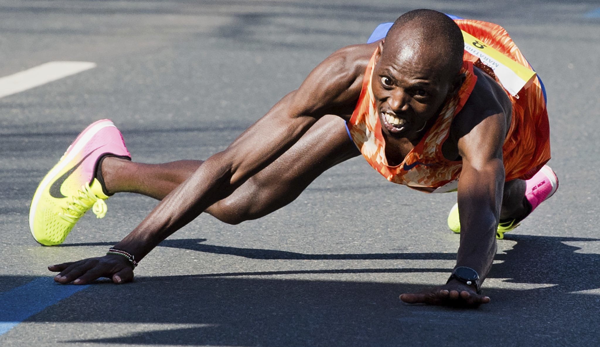 Kenyaâ€™s Michael Kunyuga was nearing the finish line of the Hannover Marathon when the unexpected happened