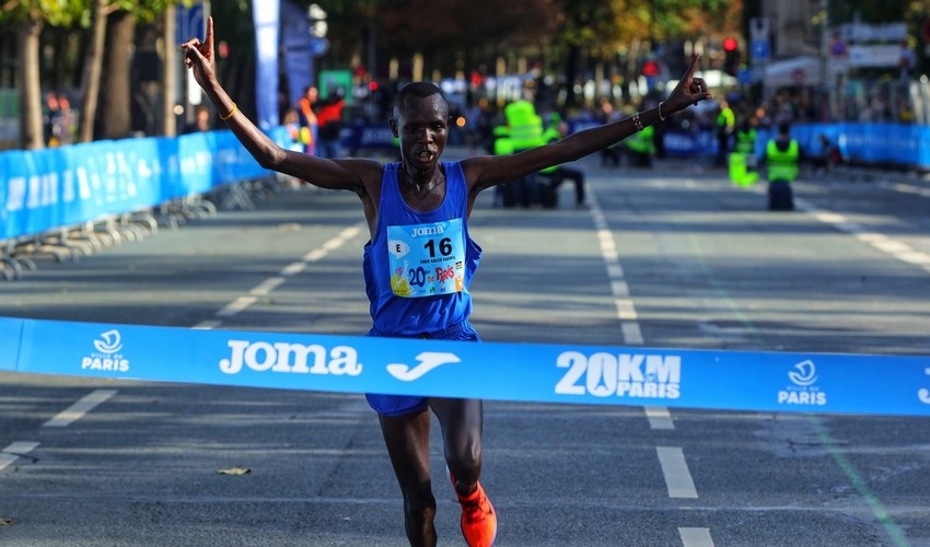 Enos Kales and Naomi Jebet from Kenya win the Paris 20km