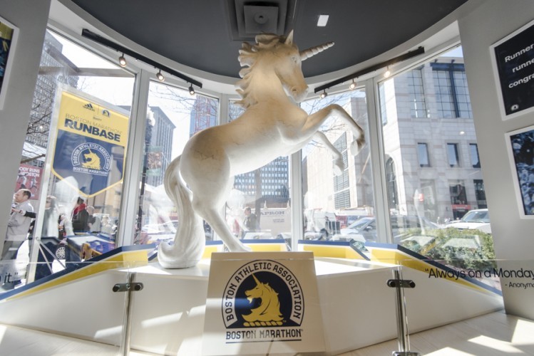 The Boston Marathon unicorn is a mythological figure that is meant to be pursued