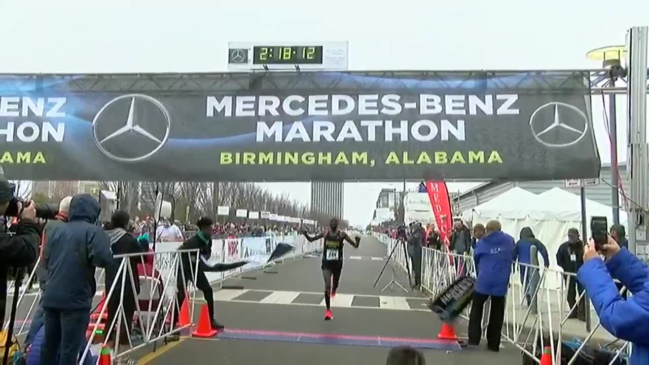 Kenyan`s Eliud Ngetich wins the 2019 menâ€™s Mercedes Marathon clocking 2:18:12