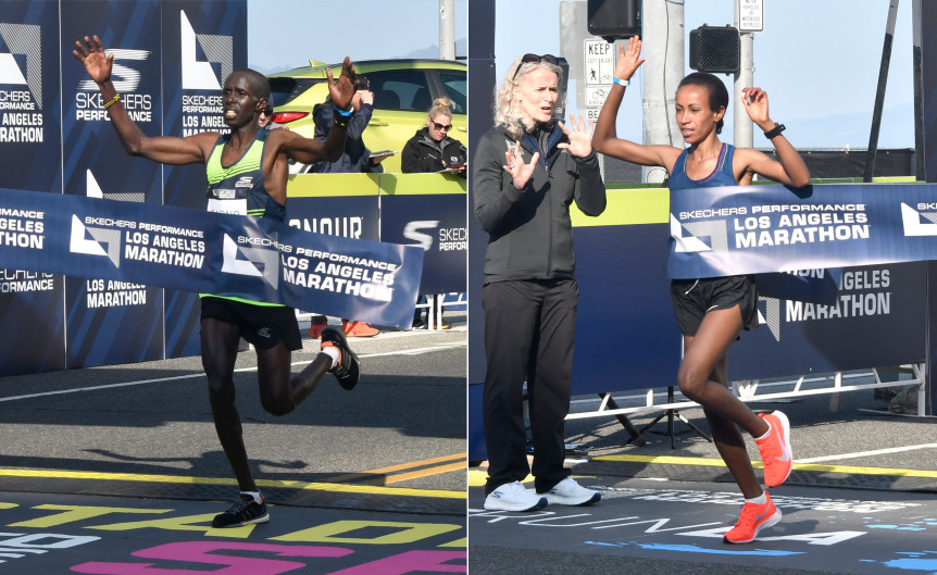 Elisa Barno and Askale Merachi win the Los Angeles Marathon 