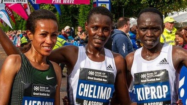 Edith Chelimo of Kenya set a new course record to win the Great Scottish Run in Glasgow