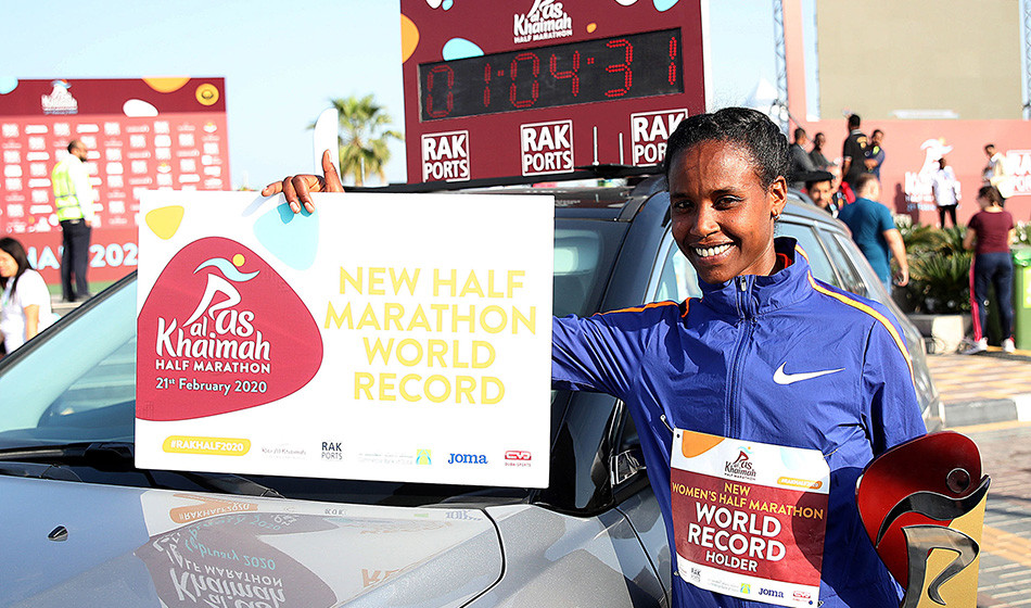 Ethiopiaâ€™s Ababel Yeshaneh smashed the half marathon world record in Ras Al Khaimah