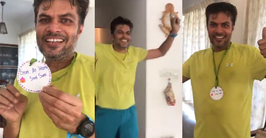 Krishnan Padmakumar from India, runs full marathon inside his house