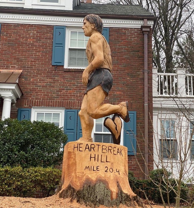 Hereâ€™s the Story Behind the New Wooden Sculpture of a Runner on Heartbreak Hill