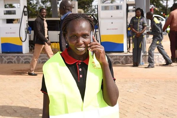 Marathoner runner Sylvia Kibet from Kenya, opens a second petrol station