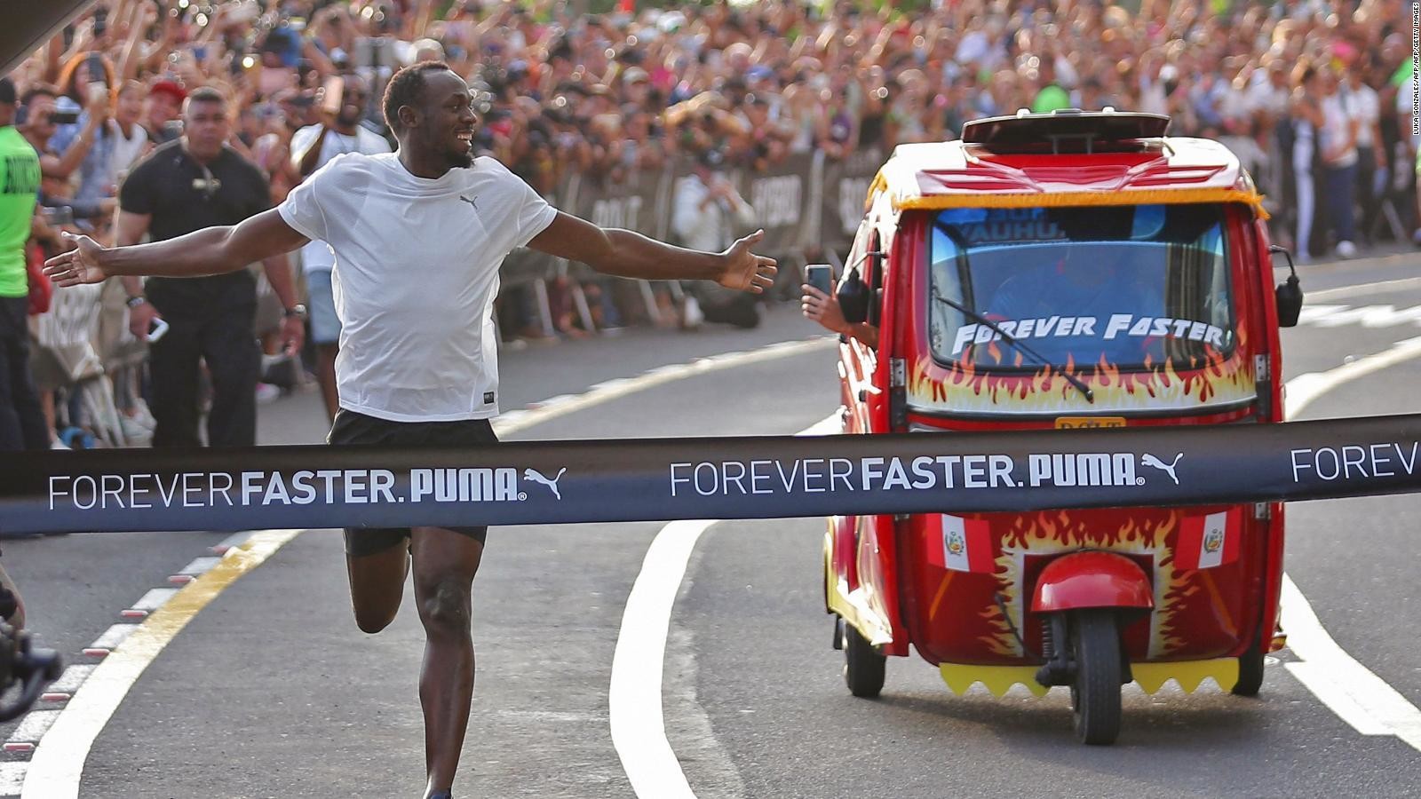 Eight-time Olympic gold medallist Usain Bolt competed against a tuk-tuk in the Peruvian capital Lima on Tuesday, and won