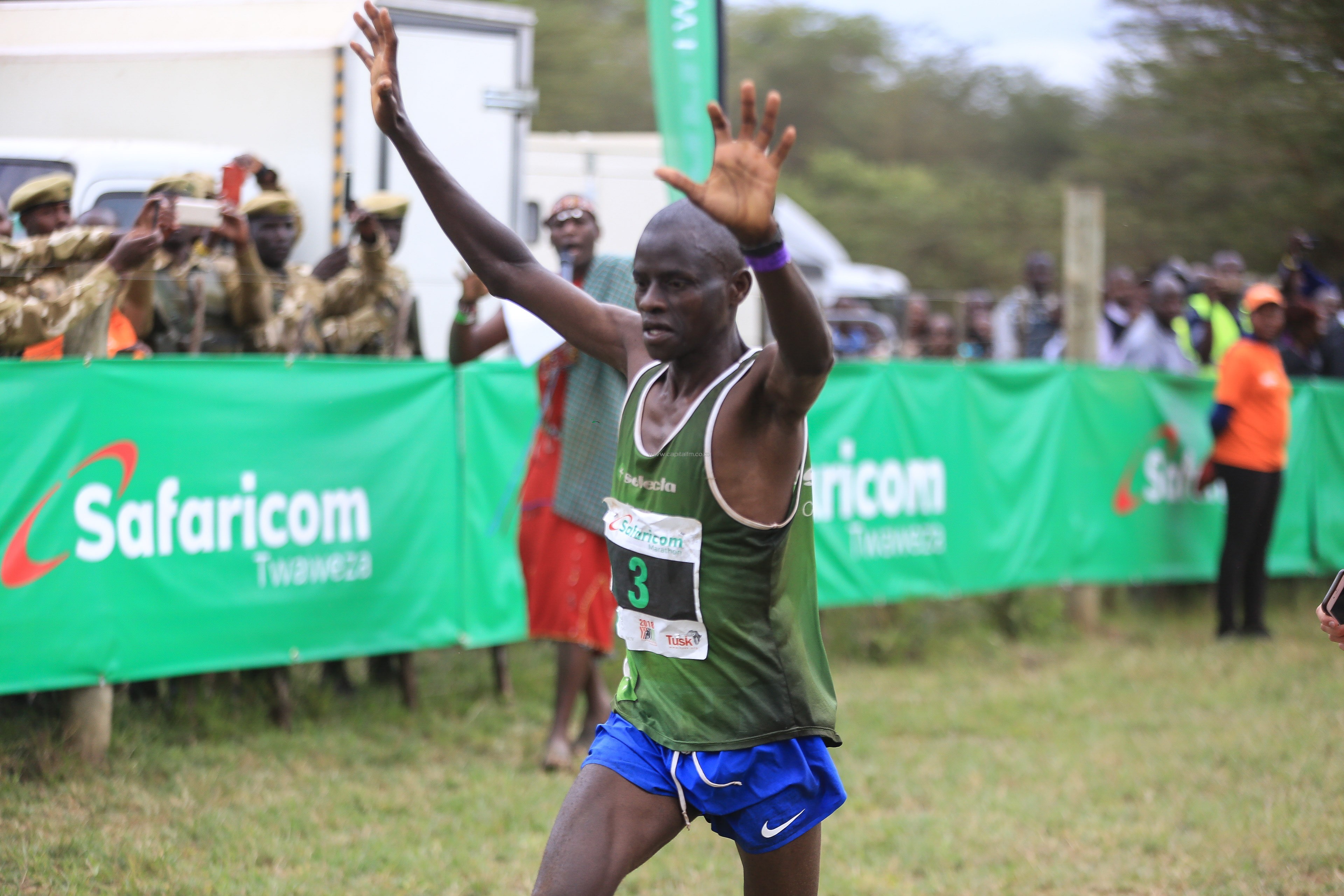 Philemon Mbaaru wins the Safaricom Lewa Marathon for the sixth time once Rhinos were cleared off the course