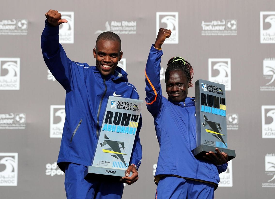 Kenyans Vivian Kiplagat and Reuban Kipyego claim victory at Adnoc Abu Dhabi Marathon