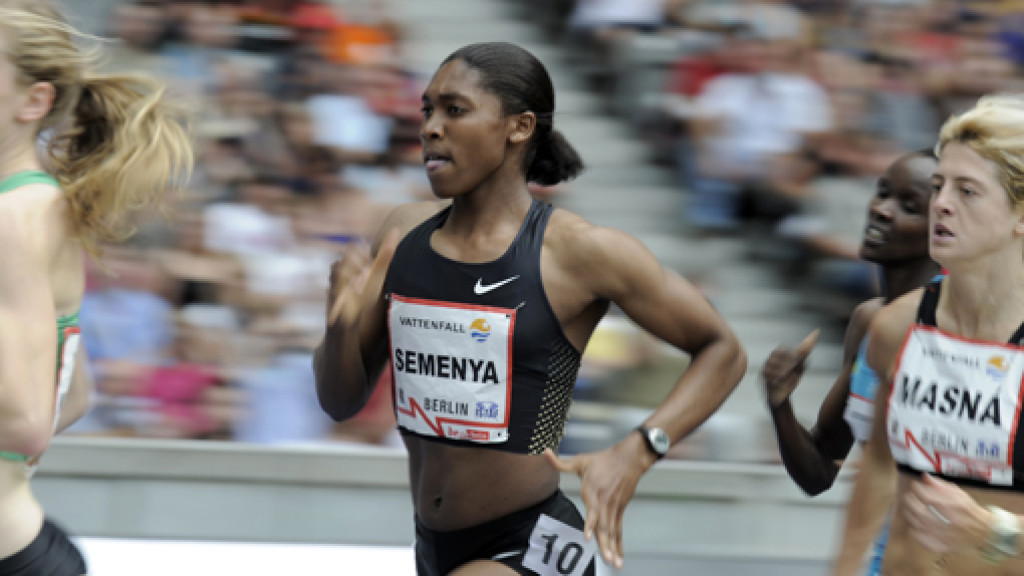 Caster Semenya has run her first public race in eight months, breaking the national 300m record at a low-level meeting at a South African university