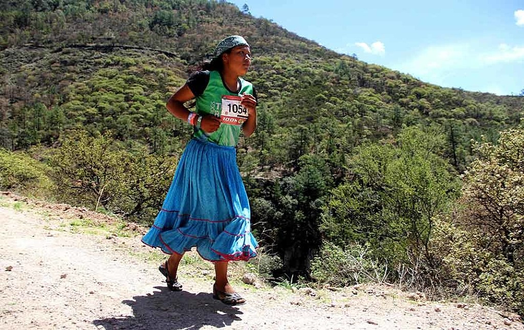 Top Ultra runner Lorena Ramírez runs in her traditional dress including basic sandals made from